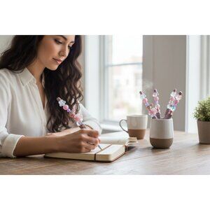 Handcrafted Beaded Ballpoint Pen With Pink & Purple Accents Glitter Details And